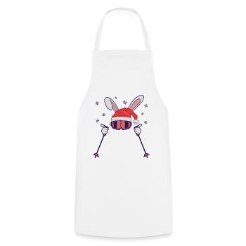 Skiing Santa Rabbit with Santa Hat and ski poles - Cooking Apron - white - Front - AI Model Male 185 dark (185cm)