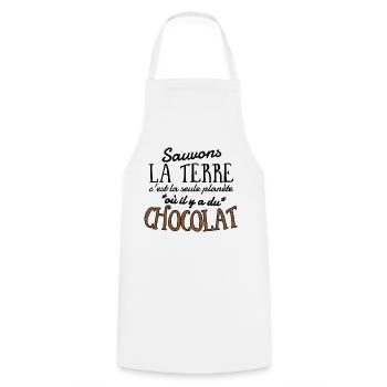 Sauvons la Terre c'est la seule planète où il y... - Tablier de cuisine - blanc - Devant - AI Model Male 185 dark (185cm)
