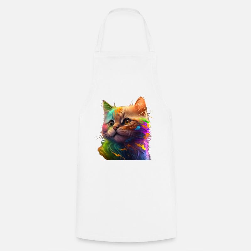Chat multicolore - Tablier de cuisine - blanc