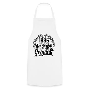 1935 April Original: 89 Years Anniversary Gift - Cooking Apron - white - Front - AI Model Male 185 dark (185cm)