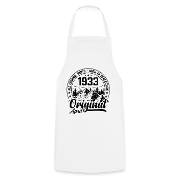 1933 April Original: 91 Years Anniversary Gift - Cooking Apron - white - Front - AI Model Male 185 dark (185cm)