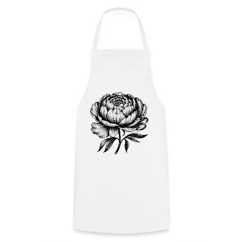Pfingstrose: Elegante Blüte - Kochschürze - Weiß - Vorne - AI Model Male 185 dark (185cm)