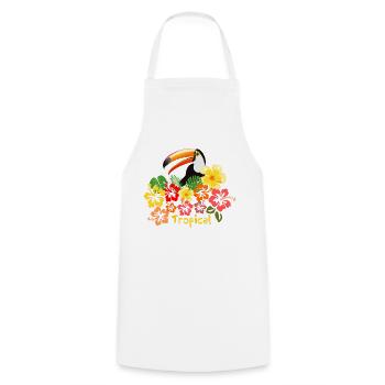Toucan hibiscus fleurs été vacances forêt tropicale - Tablier de cuisine - blanc - Devant - AI Model Male 185 dark (185cm)
