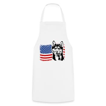 Siberian Husky America Flag Dog Dogs Wilsigns - Cooking Apron - white - Front - AI Model Male 185 dark (185cm)