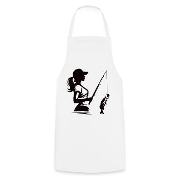 Cool Angler Silhouette Design f - Cooking Apron - white - Front - AI Model Male 185 dark (185cm)