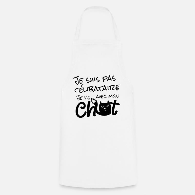 Je suis pas célibataire, je vis avec mon chat ! - Tablier de cuisine - blanc
