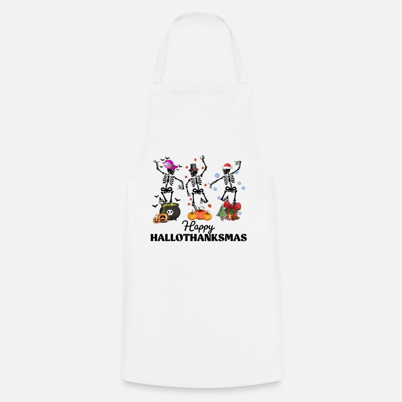 Hallothanksmas Funny Dancing Skeletons - Cooking Apron - white