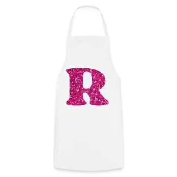 Glitzer rosa Buchstabe r - Kochschürze - Weiß - Vorne - AI Model Male 185 dark (185cm)