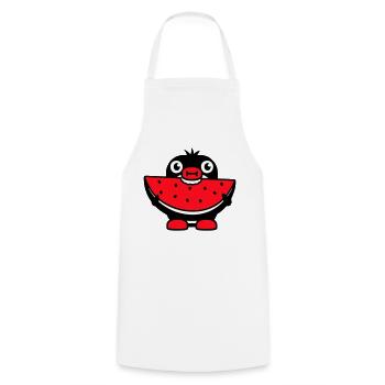 Le pingouin mange du melon fruit délicieux faim morsure fraîche - Tablier de cuisine - blanc - Devant - AI Model Male 185 dark (185cm)