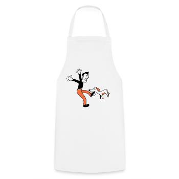 Dog Bites Man Foot Pain Attack - Cooking Apron - white - Front - AI Model Male 185 dark (185cm)
