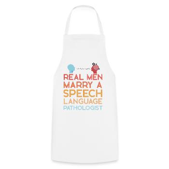 Speech Therapist Therapy Assistant - Cooking Apron - white - Front - AI Model Male 185 dark (185cm)