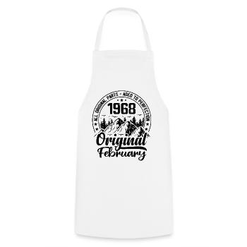 1968 February Original: 56 Years Birthday Gift - Cooking Apron - white - Front - AI Model Male 185 dark (185cm)