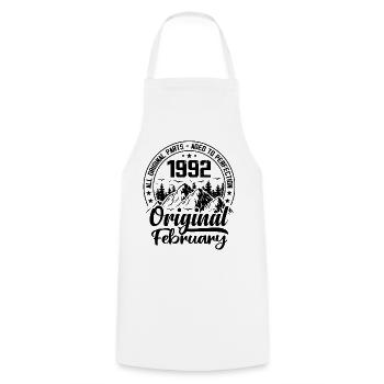 1992 February Original: 32 Years Anniversary Gift - Cooking Apron - white - Front - AI Model Male 185 dark (185cm)