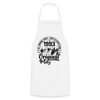1993 May Original: 31 Years Anniversary Gift - Cooking Apron - white - Front - AI Model Male 185 dark (185cm)