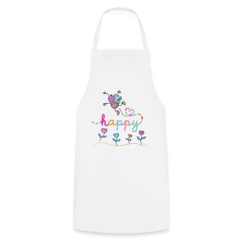 Be happy - Fröhliche Biene mit Herzblumen - Kochschürze - Weiß - Vorne - AI Model Male 185 dark (185cm)
