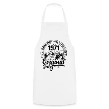 1971 July Original: 53 Years Anniversary Gift - Cooking Apron - white - Front - AI Model Male 185 dark (185cm)