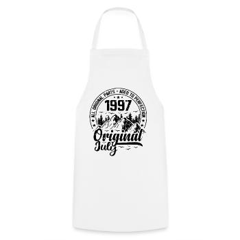 1997 July Original: 27 Years Anniversary Gift - Cooking Apron - white - Front - AI Model Male 185 dark (185cm)