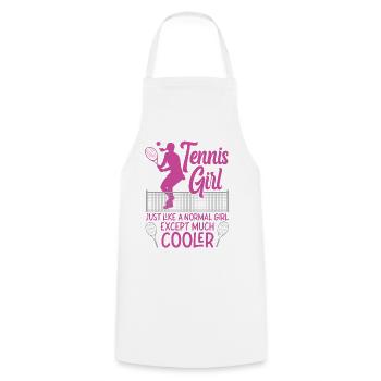Drôle de joueur de tennis raquette fille - Tablier de cuisine - blanc - Devant - AI Model Male 185 dark (185cm)