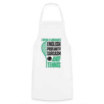 Drôle de joueur de tennis raquette je parle - Tablier de cuisine - blanc - Devant - AI Model Male 185 dark (185cm)