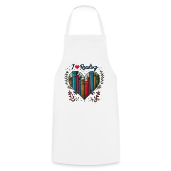 I Love Reading Bookworm Heart - Cooking Apron - white - Front - AI Model Male 185 dark (185cm)