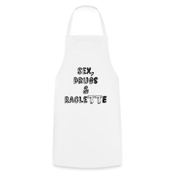 Sex, Drogen & Raclette - Kochschürze - Weiß - Vorne - AI Model Male 185 dark (185cm)