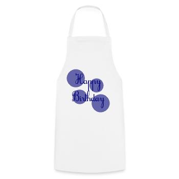 BIRTHDAY. HAPPY BIRTHDAY. HAPPY BIRTHDAY. - Cooking Apron - white - Front - AI Model Male 185 dark (185cm)