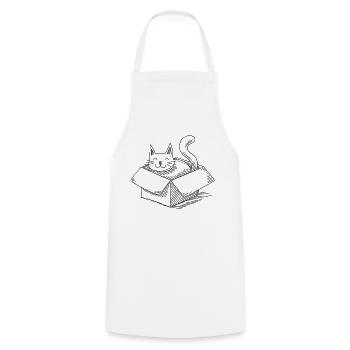 Un chat de dessin animé est assis dans une boîte - Tablier de cuisine - blanc - Devant - AI Model Male 185 dark (185cm)