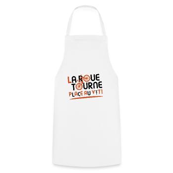 LA ROUE TOURNE, PLACE AU VTT ! (vélo) - Tablier de cuisine - blanc - Devant - AI Model Male 185 dark (185cm)