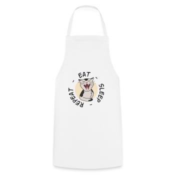 Cat Life : EAT SLEEP REPEAT funny cute cat - Cooking Apron - white - Front - AI Model Male 185 dark (185cm)