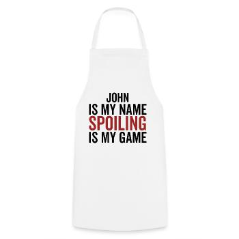 John is My Name Spoiling ist mein Spiel - Kochschürze - Weiß - Vorne - AI Model Male 185 dark (185cm)