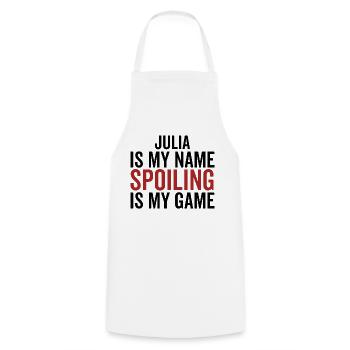 Julia est mon nom Spoiling est mon jeu - Tablier de cuisine - blanc - Devant - AI Model Male 185 dark (185cm)