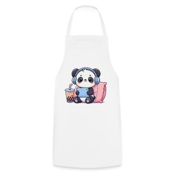 Cute Panda Playing Video games and Boba Tea - Cooking Apron - white - Front - AI Model Male 185 dark (185cm)