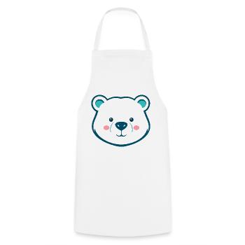 Niedlicher Cartoon Teddybär - Blau-Weißes Design - Kochschürze - Weiß - Vorne - AI Model Male 185 dark (185cm)
