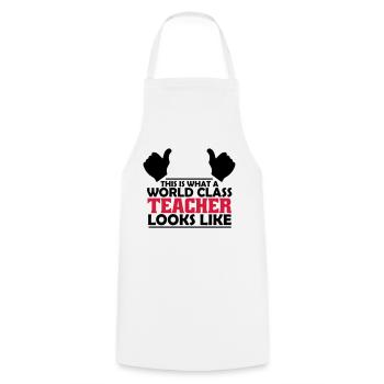 world class teacher - Cooking Apron - white - Front - AI Model Male 185 dark (185cm)