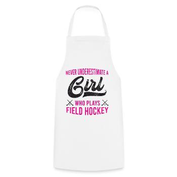 Fille qui joue le hockey sur terrain cadeau de hockey sur glace - Tablier de cuisine - blanc - Devant - AI Model Male 185 dark (185cm)
