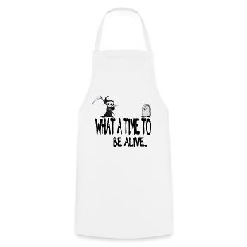 Quel temps pour être en vie citation drôle - Tablier de cuisine - blanc - Devant - AI Model Male 185 dark (185cm)
