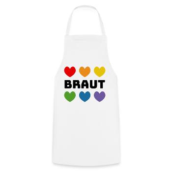 Regenbogenherzchen Braut schwarz - Kochschürze - Weiß - Vorne - AI Model Male 185 dark (185cm)
