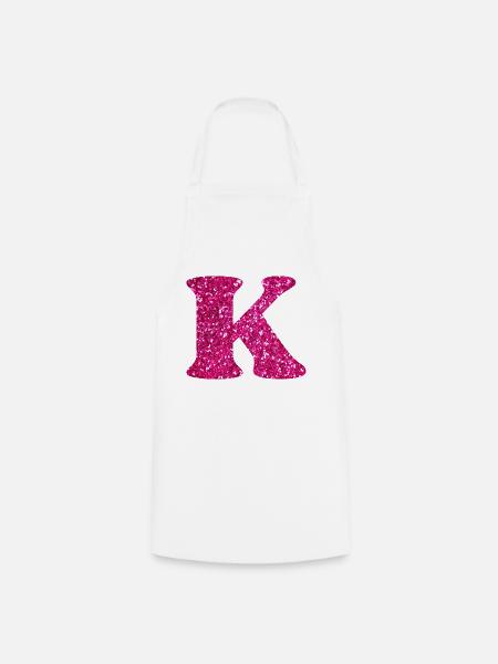 Buchstabe k rosa Glitzer - Kochschürze - Weiß