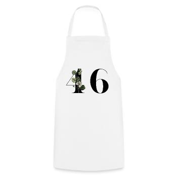 Numéro 46 floral vert - 46e anniversaire floral - Tablier de cuisine - blanc - Devant - AI Model Male 185 dark (185cm)