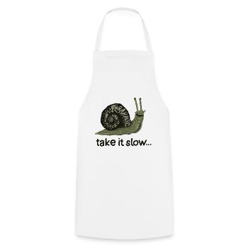 Schneck (Take it slow) - Cooking Apron - white - Front - AI Model Male 185 dark (185cm)