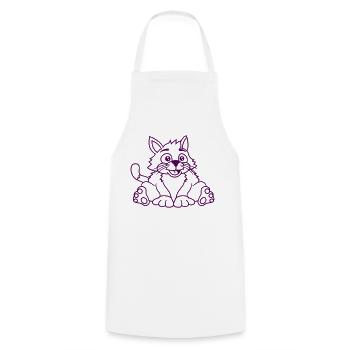 chat assis mignon heureux gros chaton - Tablier de cuisine - blanc - Devant - AI Model Male 185 dark (185cm)