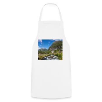 Geiranger panorama Storseterfossen Norway - Cooking Apron - white - Front - AI Model Male 185 dark (185cm)