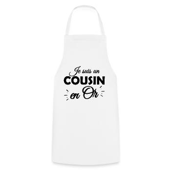 je suis un cousin en or / cadeau humour cousin - Tablier de cuisine - blanc - Devant - AI Model Male 185 dark (185cm)