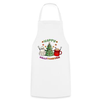 Happy Hallothanksmas Boo Tree & Cocoa Lover - Cooking Apron - white - Front - AI Model Male 185 dark (185cm)