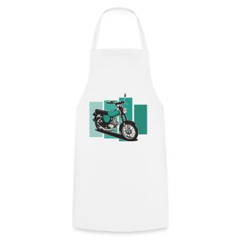 S51 (turquoise) // Illustration - Tablier de cuisine - blanc - Devant - AI Model Male 185 dark (185cm)