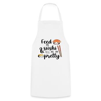 Feed me Sushi & tell me I ́m pretty - Cooking Apron - white - Front - AI Model Male 185 dark (185cm)