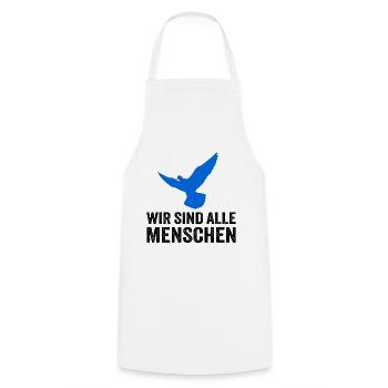 WIR SIND ALLE MENSCHEN - mit Friedenstaube - Kochschürze - Weiß - Vorne - AI Model Male 185 dark (185cm)