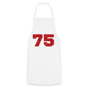 75 paillettes rouge - 75e anniversaire - Tablier de cuisine - blanc - Devant - AI Model Male 185 dark (185cm)
