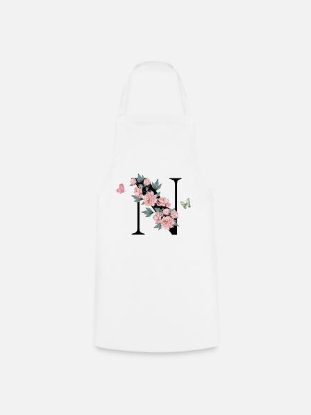 Buchstabe n rosa Blumen - Kochschürze - Weiß
