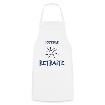 RETRAITE. BONNE RETRAITE. JOYEUSE RETRAITE. VIVE L - Tablier de cuisine - blanc - Devant - AI Model Male 185 dark (185cm)